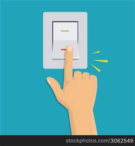 Electric control concept. Graphic design. Isometric icon. Hand turning on the light