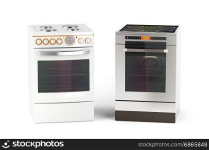 Electric cookers on white background
