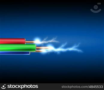Electric cord with electricity sparkls as symbol of power