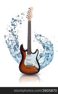 electric guitar with water splash isolated on white