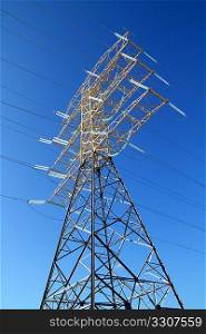 electric high tower strcture on blue sky