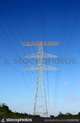 electric high tower strcture on blue sky