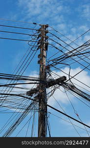 Electric high voltage power poles on the island of Phuket in Thailand