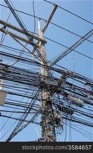Electric high voltage power poles on the island of Phuket in Thailand