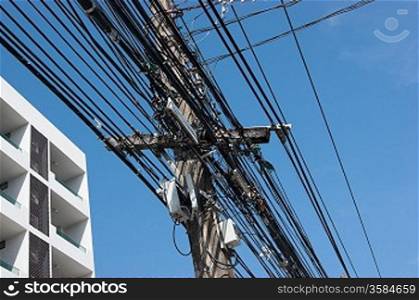 Electric high voltage power poles on the island of Phuket in Thailand