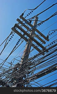 Electric high voltage power poles on the island of Phuket in Thailand