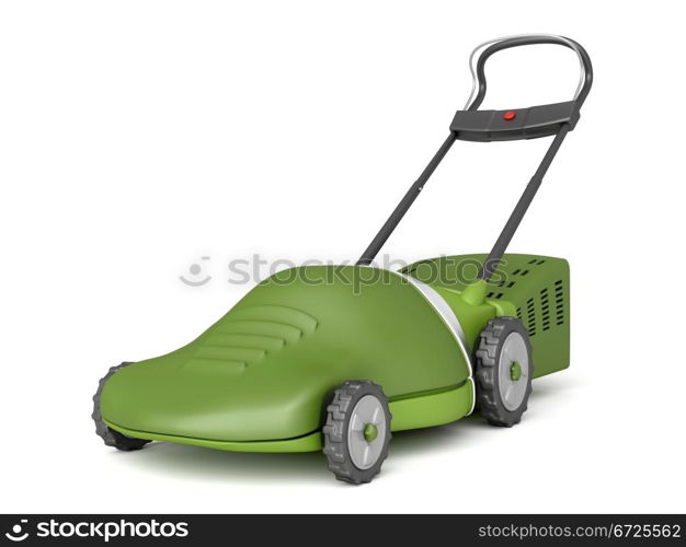 Electric lawn mower on white background