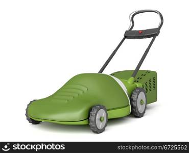 Electric lawn mower on white background