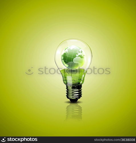 Electric light bulb and a plant inside it as symbol of green energy