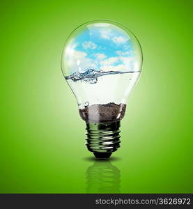 Electric light bulb and blue sky with clouds inside it