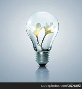 Electric light bulb and flower inside it as symbol of green energy