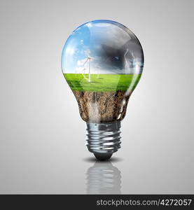 Electric light bulb and windmills inside it as symbol of green energy