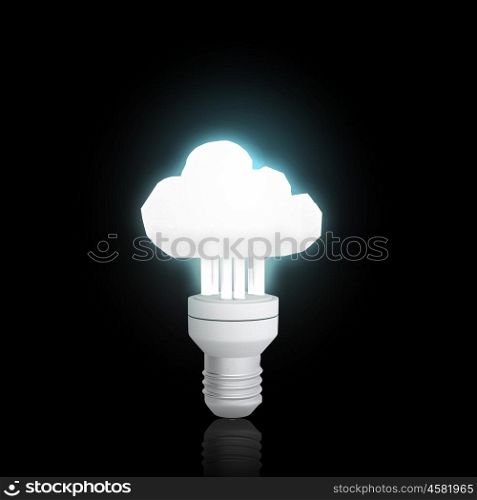 Electric light bulb. Cloud light bulb glowing icon on dark background