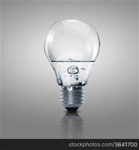 Electric light bulb with clean water inside it