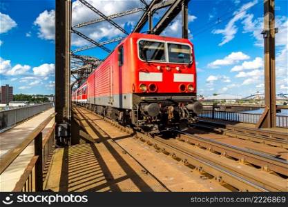 Electric locomotive in Frankfurt, Germany in a summer day