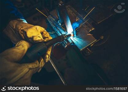 Electric Metal Welding Closeup Photo. Welding Works.
