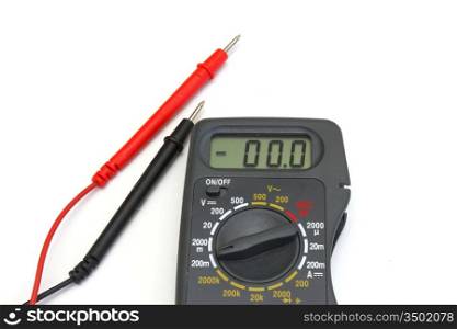 Electric multimeasures of black color with wires on a white background