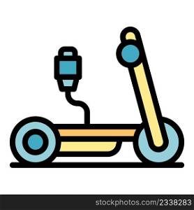 Electric plug electric scooter icon. Outline electric plug electric scooter vector icon color flat isolated. Electric plug electric scooter icon color outline vector