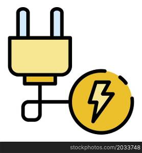 Electric plug wire icon. Outline electric plug wire vector icon color flat isolated. Electric plug wire icon color outline vector