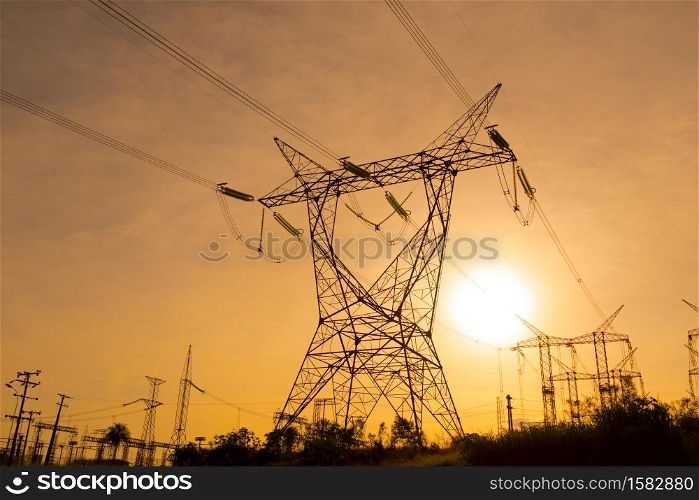 Electric power lines coming out from a substation at Foz do Iguazu, Parana State, Brazil