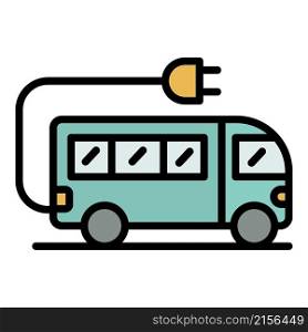 Electric school bus icon. Outline electric school bus vector icon color flat isolated. Electric school bus icon color outline vector
