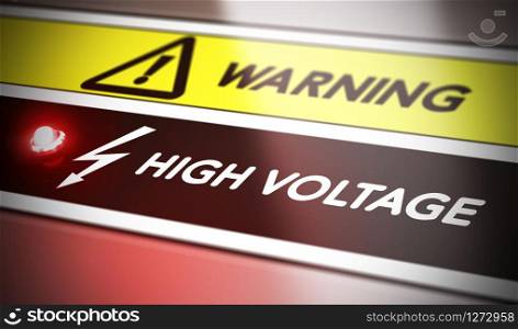 Electric shock concept. Control panel with red light and warning. Conceptual image symbol of electrocution risk.. Electric Shock, Electrocution