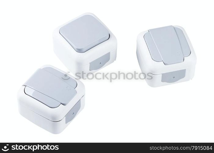 electric sockets and light socket switch isolated on white background