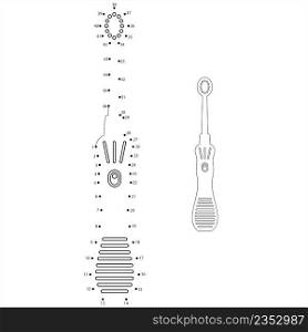 Electric Toothbrush Icon Dot To Dot, Electronic Tooth Cleaning Brush Vector Art Illustration