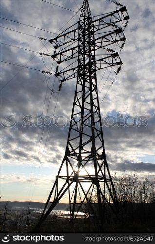Electric tower and wires on the sky, Murmansk, Russia