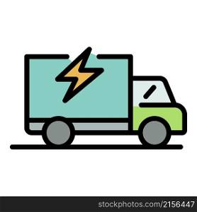 Electric truck icon. Outline electric truck vector icon color flat isolated. Electric truck icon color outline vector