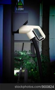 Electric vehicle charging (Ev) station with plug of power cable supply for Ev car
