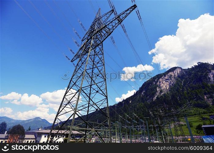 Electric wires are stretched high in mountains