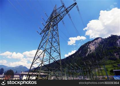 Electric wires are stretched high in mountains