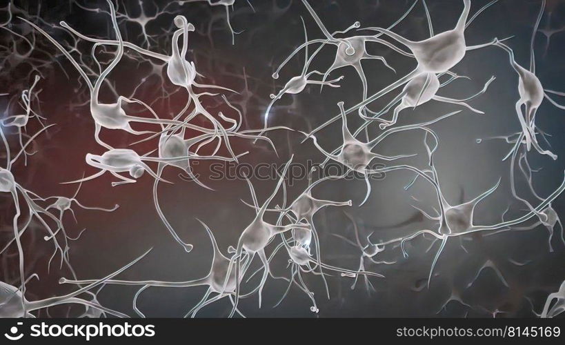 Electrical impulses between neuronal connections 3d illustration. Neuron signals in the brain