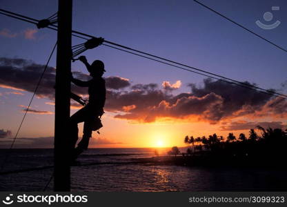 Electrical lineman, Poipu Beach, Kauai, Hawaii