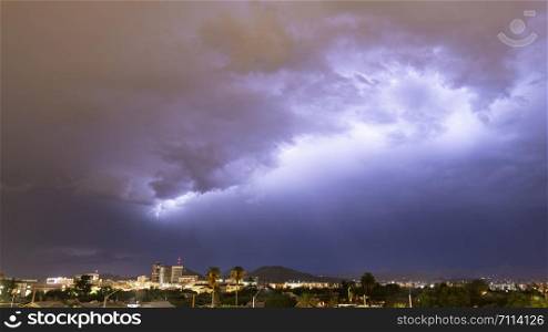 Electrical Storm Lightning Striking over Downtown Tucson Arizona United States
