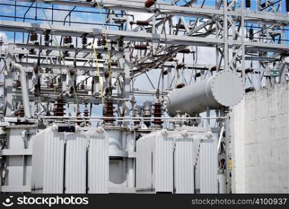 Electrical transform station. Caution High voltage. Energy concept