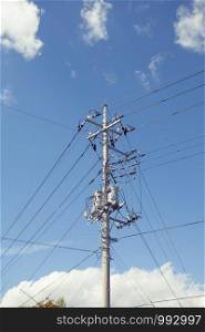 Electrical wire and pole for technology concept