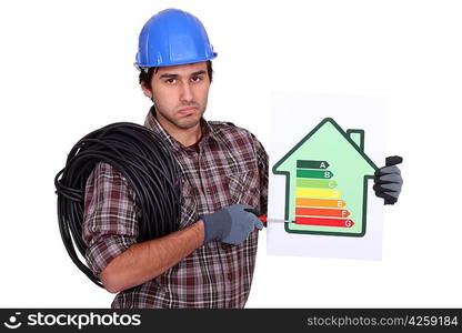 Electrician holding energy-rating information