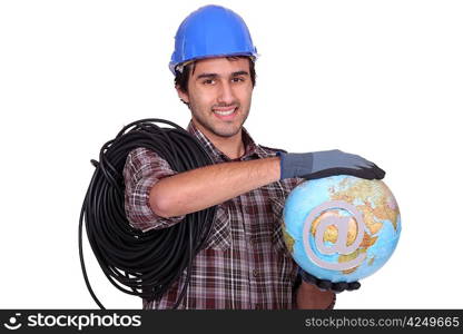 Electrician holding globe