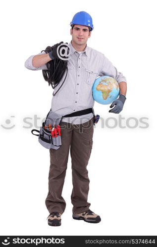 Electrician holding globe
