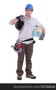 Electrician holding globe