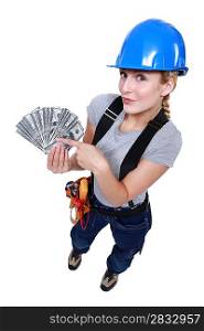 Electrician holding pay packet