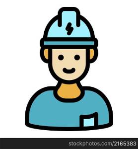 Electrician in helmet icon. Outline electrician in helmet vector icon color flat isolated. Electrician in helmet icon color outline vector