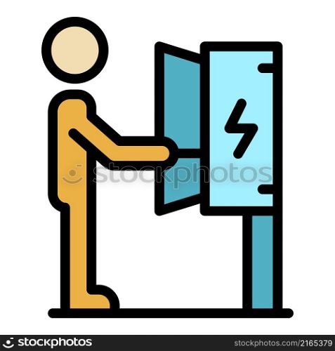 Electrician in service box icon. Outline electrician in service box vector icon color flat isolated. Electrician in service box icon color outline vector