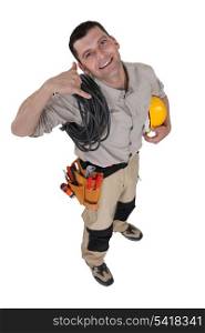 Electrician making a phone gesture