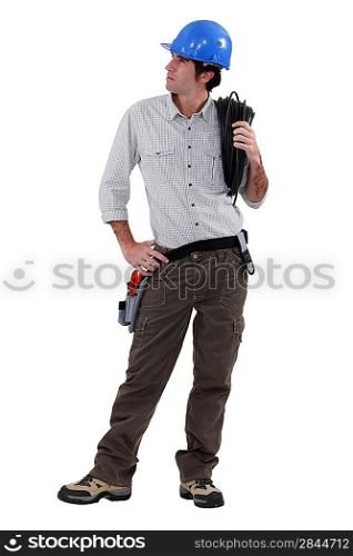 Electrician on white background