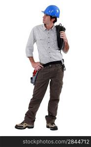 Electrician on white background