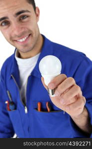 Electrician with a light bulb
