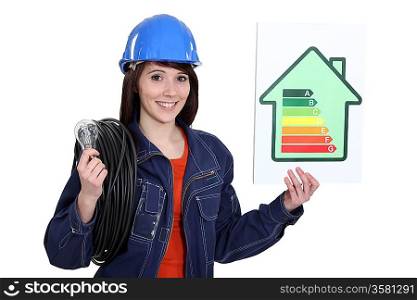Electrician with an energy rating card